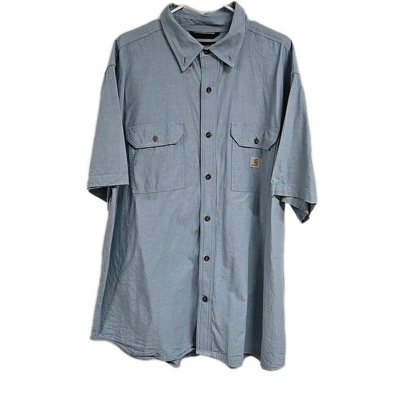 Carhartt Loose Fit Button Down Short Sleeve Shirt Workwear Blue Men's Size 2XL - Picture 1 of 8